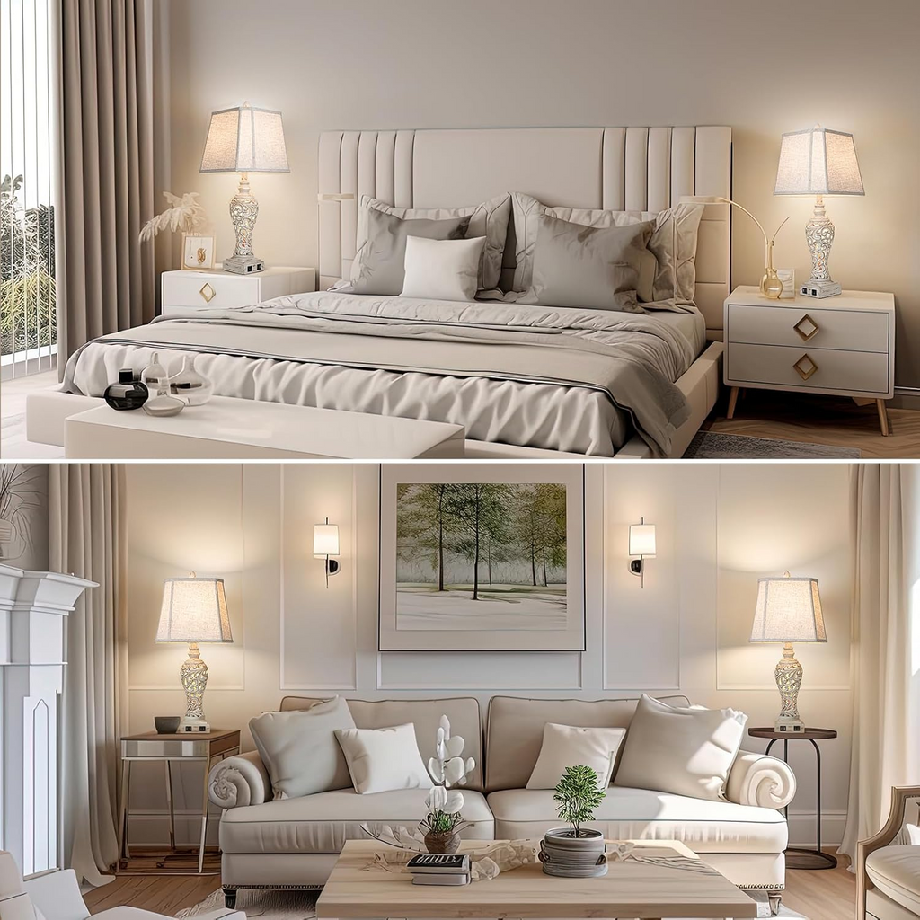 Collection 28.5" Table Lamps Set of 2 with Nightlight for Bedroom