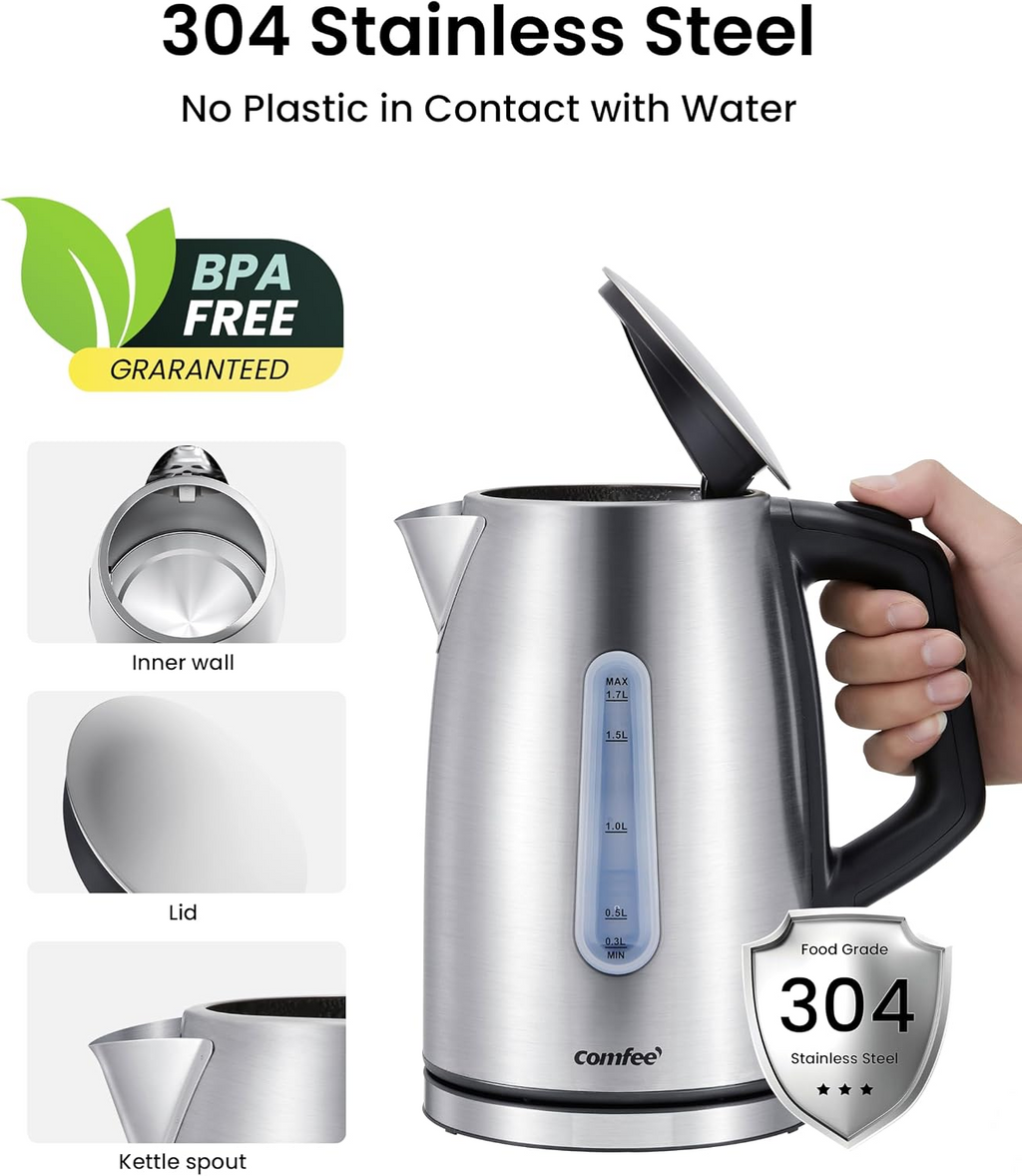 Stainless Steel Temperature-Control Kettle, 1.7L with 6 Preset Mode