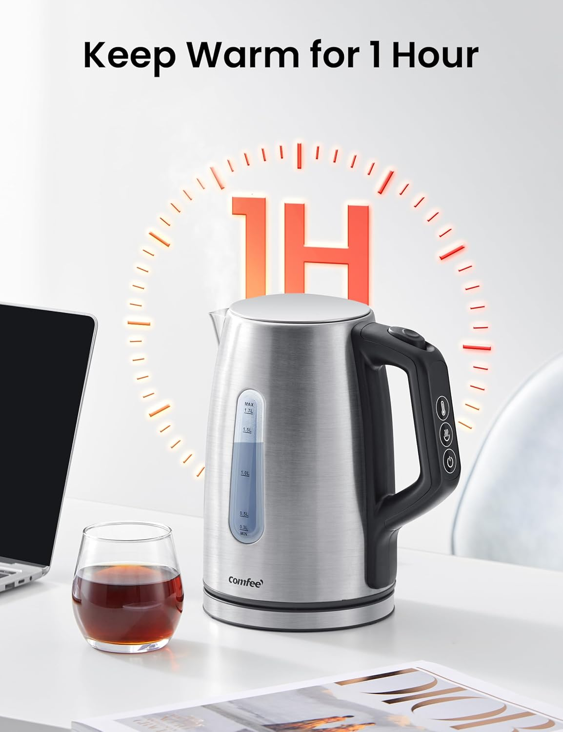 Stainless Steel Temperature-Control Kettle, 1.7L with 6 Preset Mode