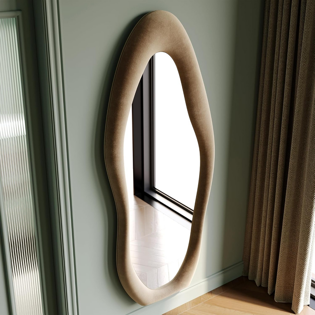 Full Length Mirror, 63" x 24" Wall Mirror, Flannel Wrapped Wooden Frame Floor Mirror, Irregular Wavy Mirror Hanging or Leaning Against Wall...
