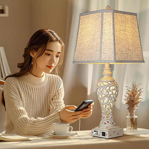 Collection 28.5" Table Lamps Set of 2 with Nightlight for Bedroom